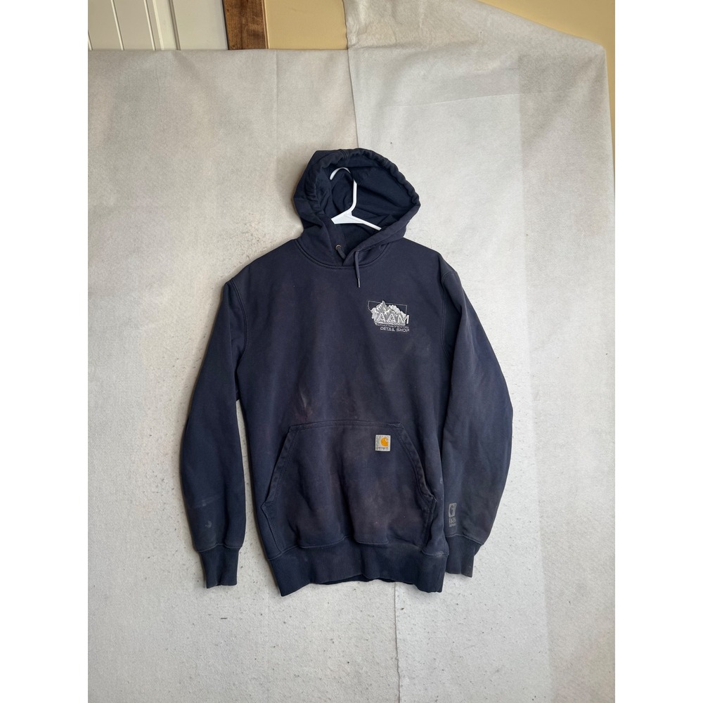 Carhartt Rain Defender Hoodie Mens Small Blue Distressed Workwear 100615 472
